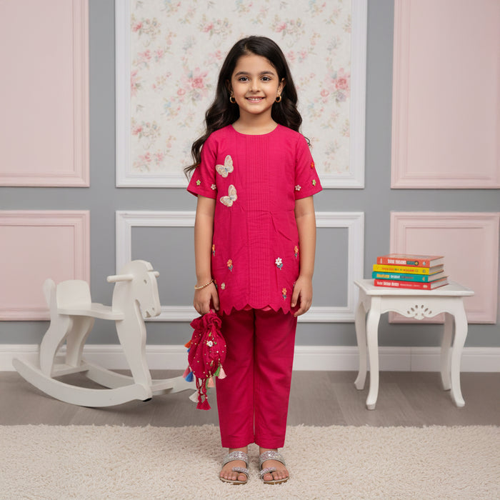 Pink Kurti With Straight Pants and Potli
