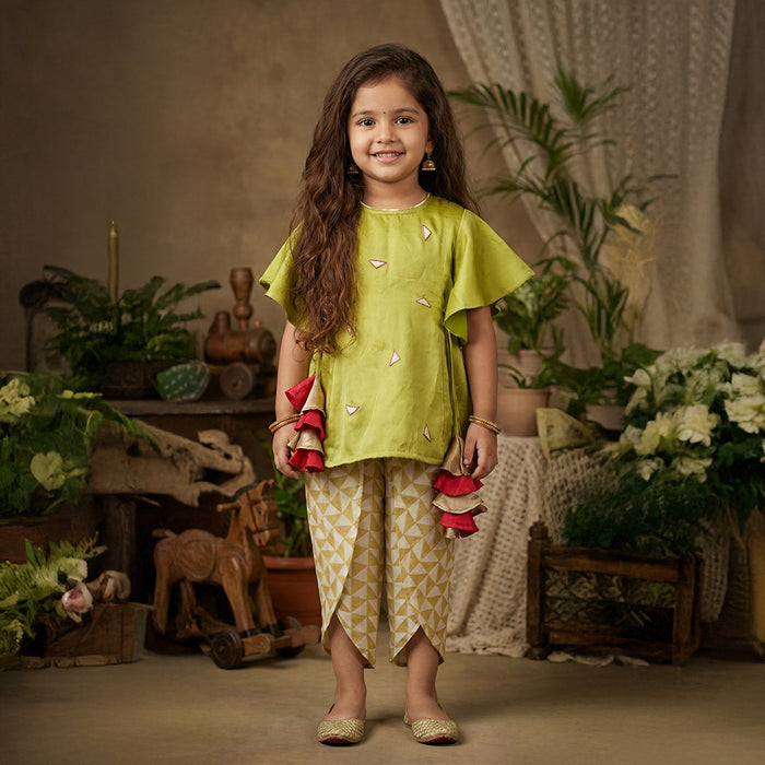 Green Kurti With Printed Dhoti Pants