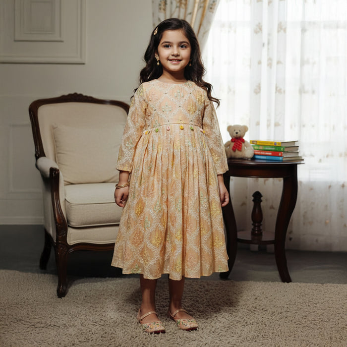 Peach Thread Embroidered Heavy Anarkali Suit