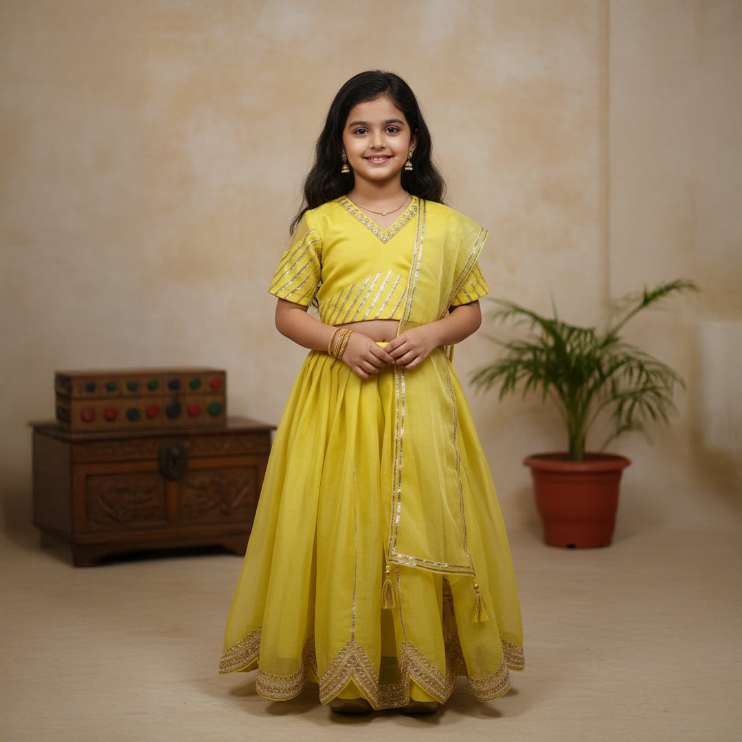 Lime Green Gotta Patti Top With Lehenga and Dupatta