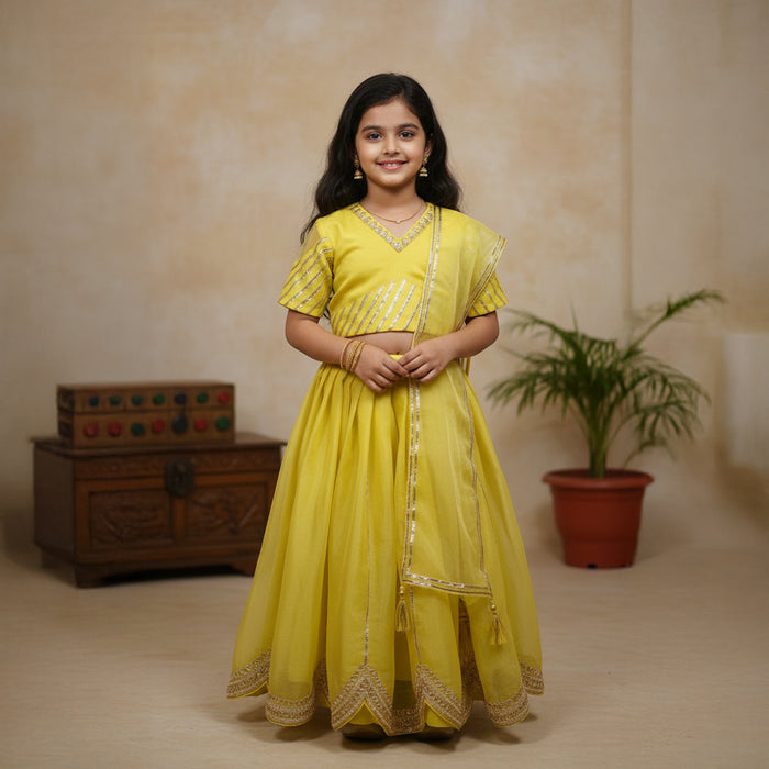 Lime Green Gotta Patti Top With Lehenga and Dupatta