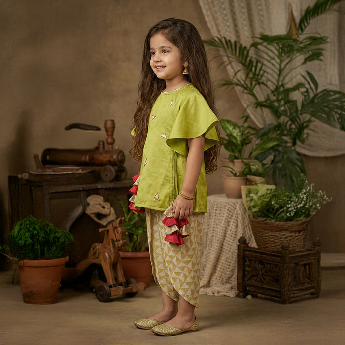 Green Kurti With Printed Dhoti Pants