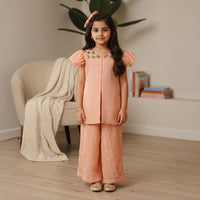 Peach Embroidered Kurti With Embroidered Palazzo