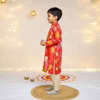 Red Floral Embroidery Kurta Patiala Pant Set