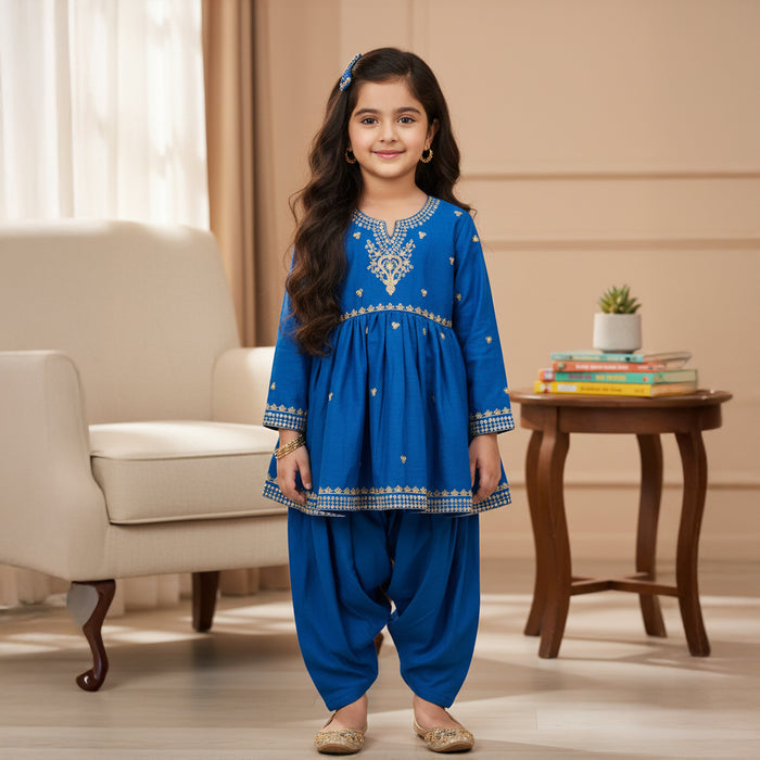 Royal Blue Kurti With Embroidery on the Yoke and Patiala Pant