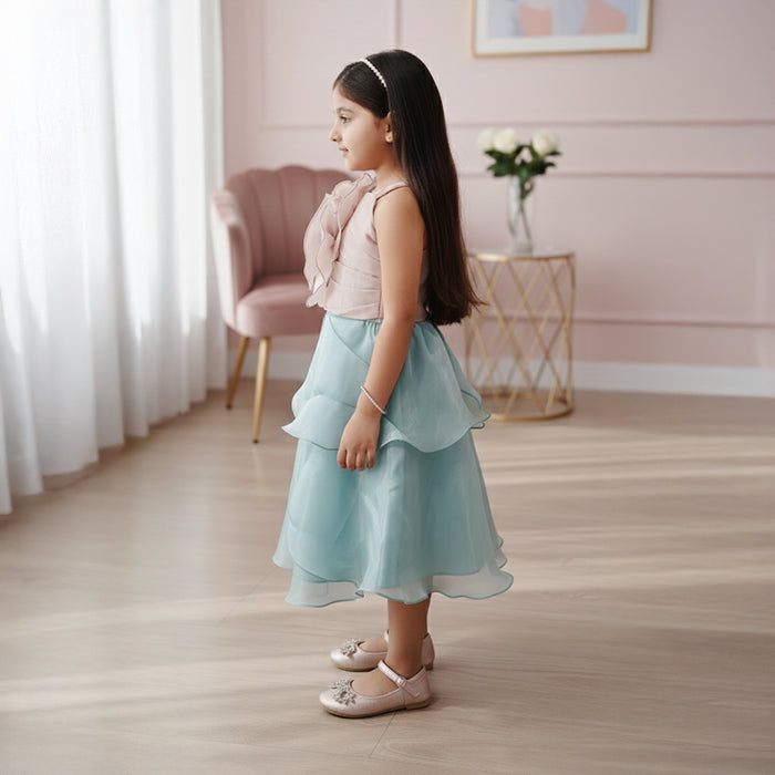 Pink Floral Stylish Top With Beautiful Layered Skirt