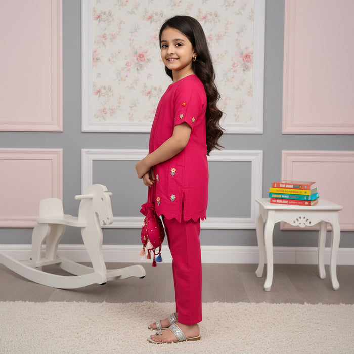 Pink Kurti With Straight Pants and Potli