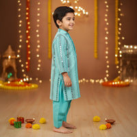 Blue Mirror Work Kurta With Matching Patiala Pants