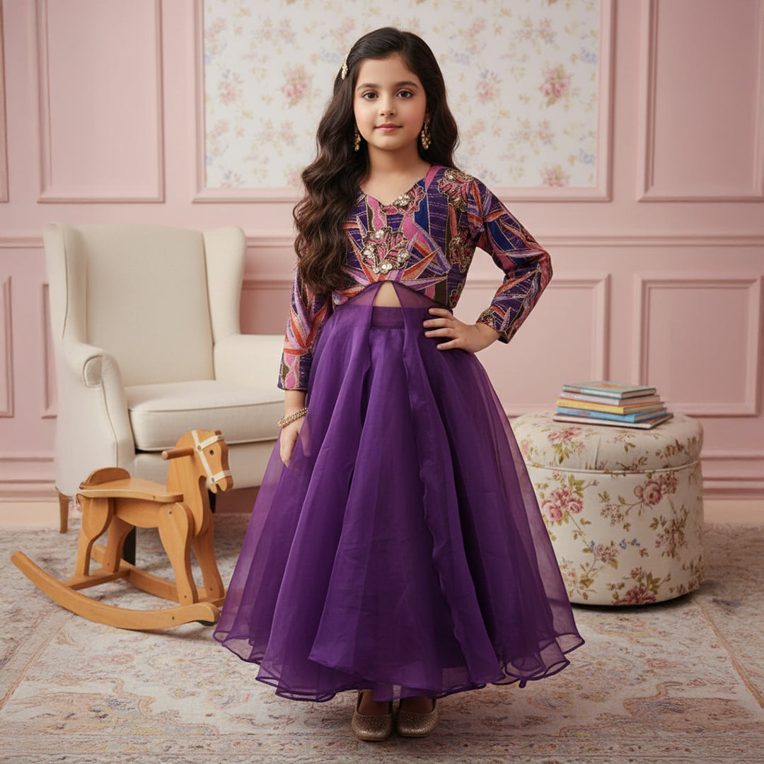Purple Sequin Embroidered Kurti With Ghaghra