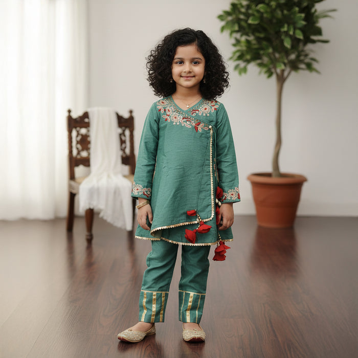 Green Embroidered Anarkali Kurti With Pants