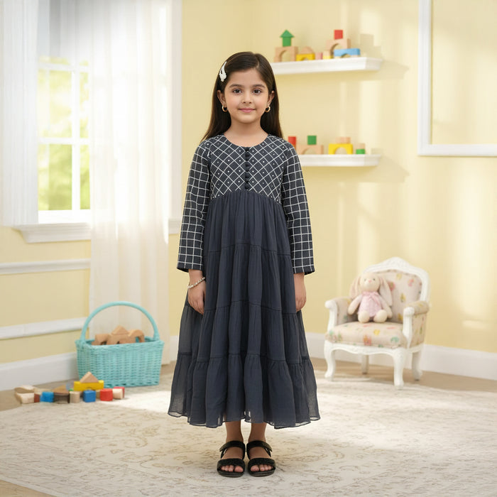 Greyish Black Anarkali With Yoke Embroidery