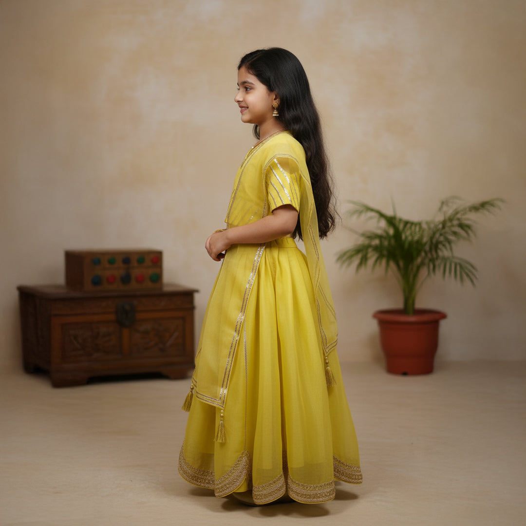 Lime Green Gotta Patti Top With Lehenga and Dupatta