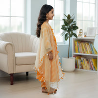 Orange Leheriya Anarkali With Embroidery on Pocket and Dupatta