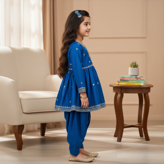 Royal Blue Kurti With Embroidery on the Yoke and Patiala Pant
