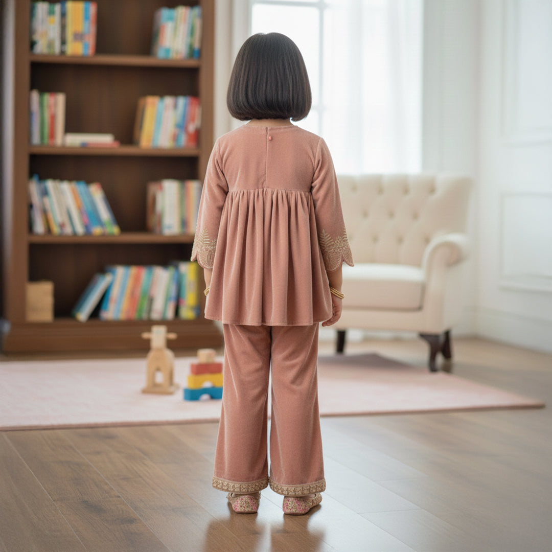 Dusty Brown Colour Kurti With Embroidery and Pants