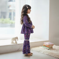 Purple Printed Peplum Top With Matching Sharara