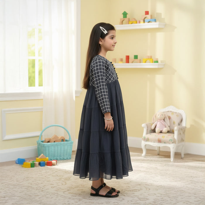 Greyish Black Anarkali With Yoke Embroidery