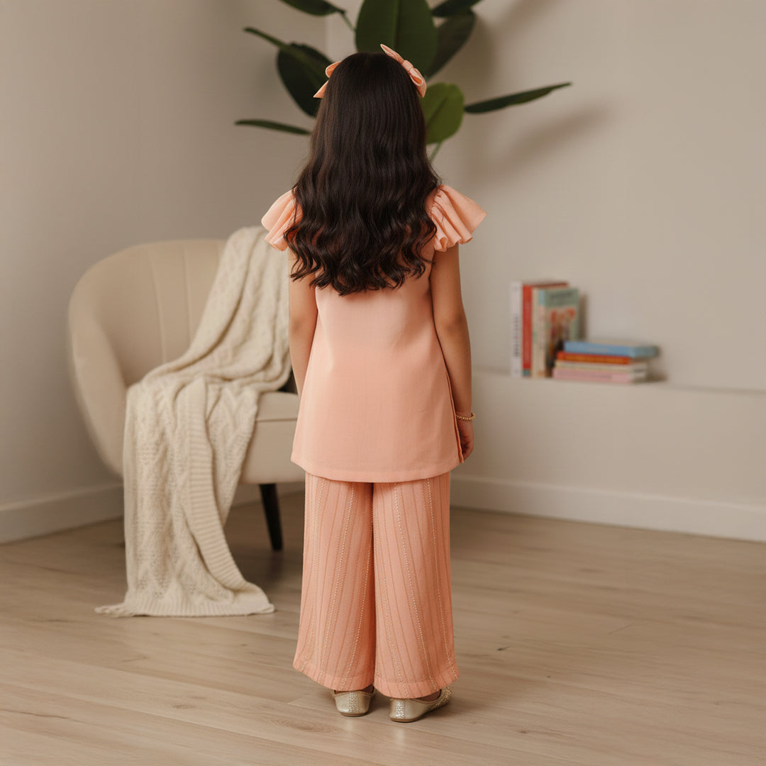Peach Embroidered Kurti With Embroidered Palazzo