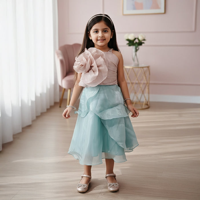 Pink Floral Stylish Top With Beautiful Layered Skirt