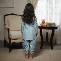 Blue Embroidered Kurti With Tulip Style Dhoti
