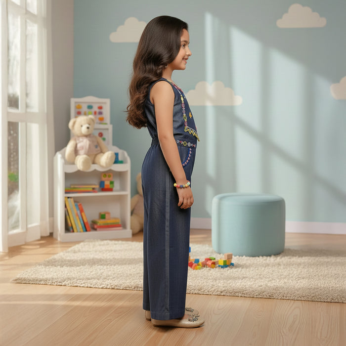 Blue Denim Top With Embroidery and Matching Pants