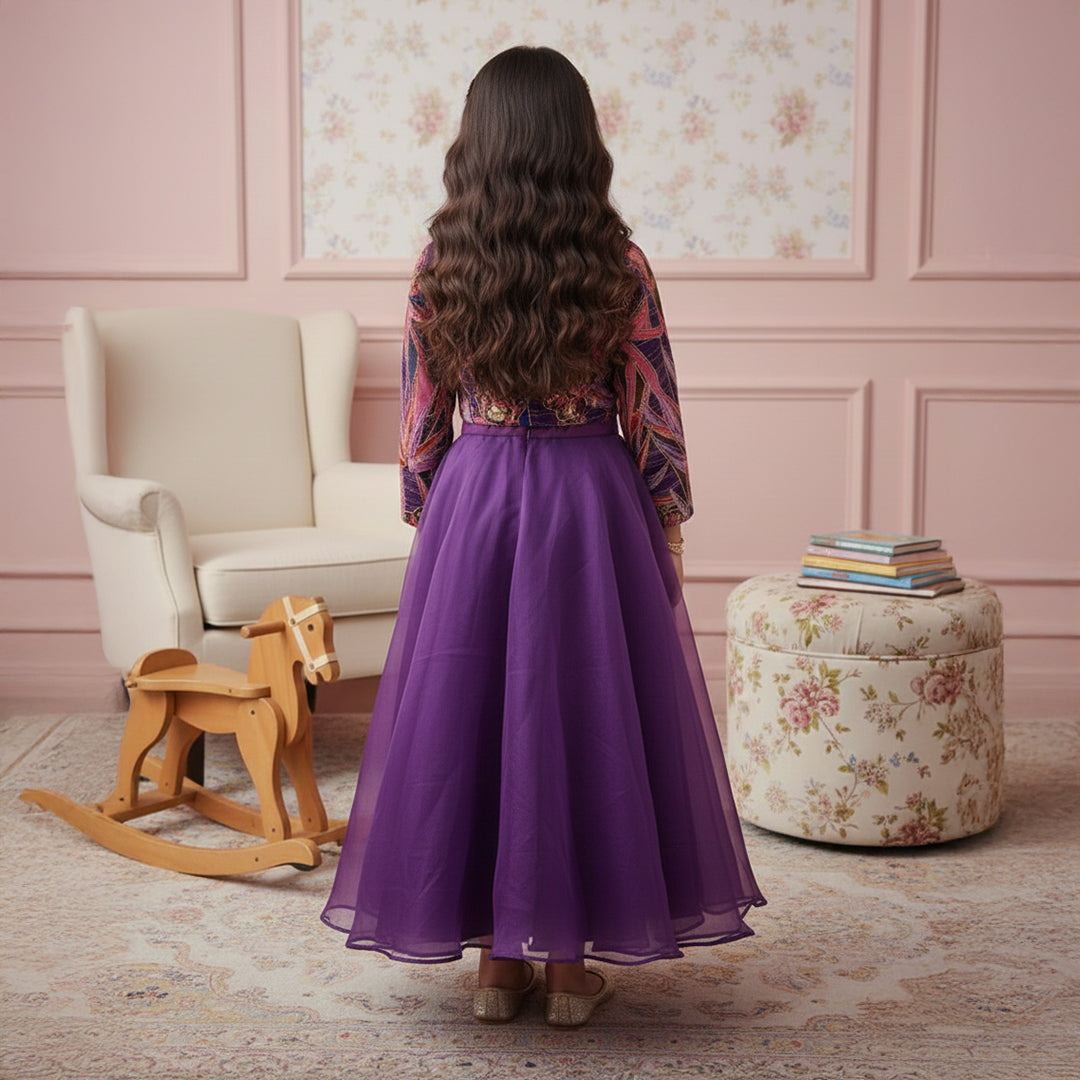 Purple Sequin Embroidered Kurti With Ghaghra