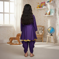 Purple High Low Embroidered Kurti With Dhoti