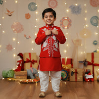 Red Kurta With Heavy Embroidered Jacket Set
