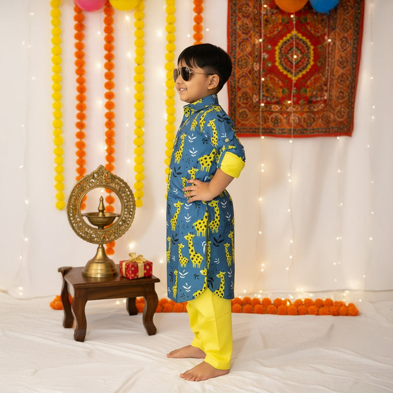 Giraffe Blue Print Kurta Patiala Set