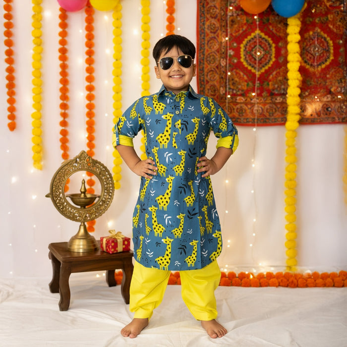 Giraffe Blue Print Kurta Patiala Set