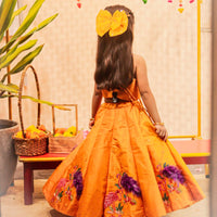 Orange Halter Neck Top and Flamingo Embroidered Lehenga