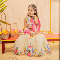 Cream Heavy Peacock Embroidered Top and Lehenga With Dupatta