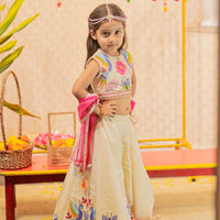 Cream Heavy Peacock Embroidered Top and Lehenga With Dupatta
