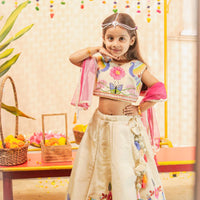 Cream Heavy Peacock Embroidered Top and Lehenga With Dupatta