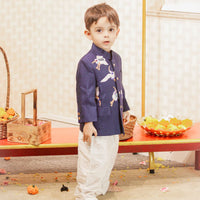Blue Bird Embroidered Bandgala With Off White Pyjama