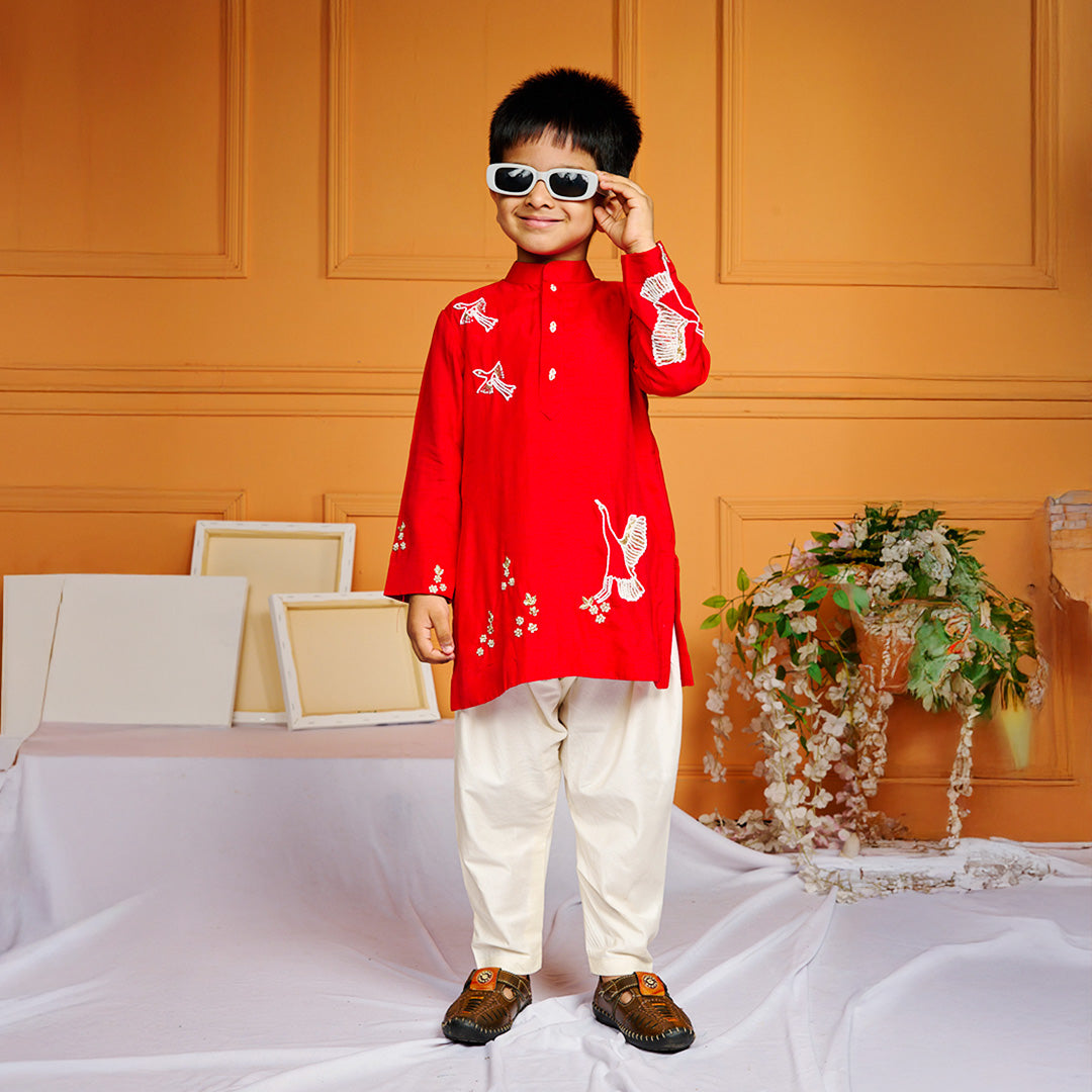 Bird Embroidery Kurta Pant Set