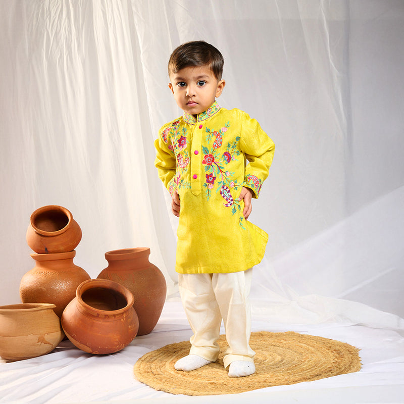 Yellow Floral Embroidery Kurta Set