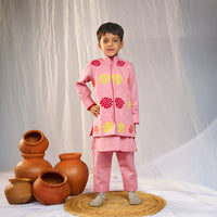 Pink Kurta Jacket Pant Set