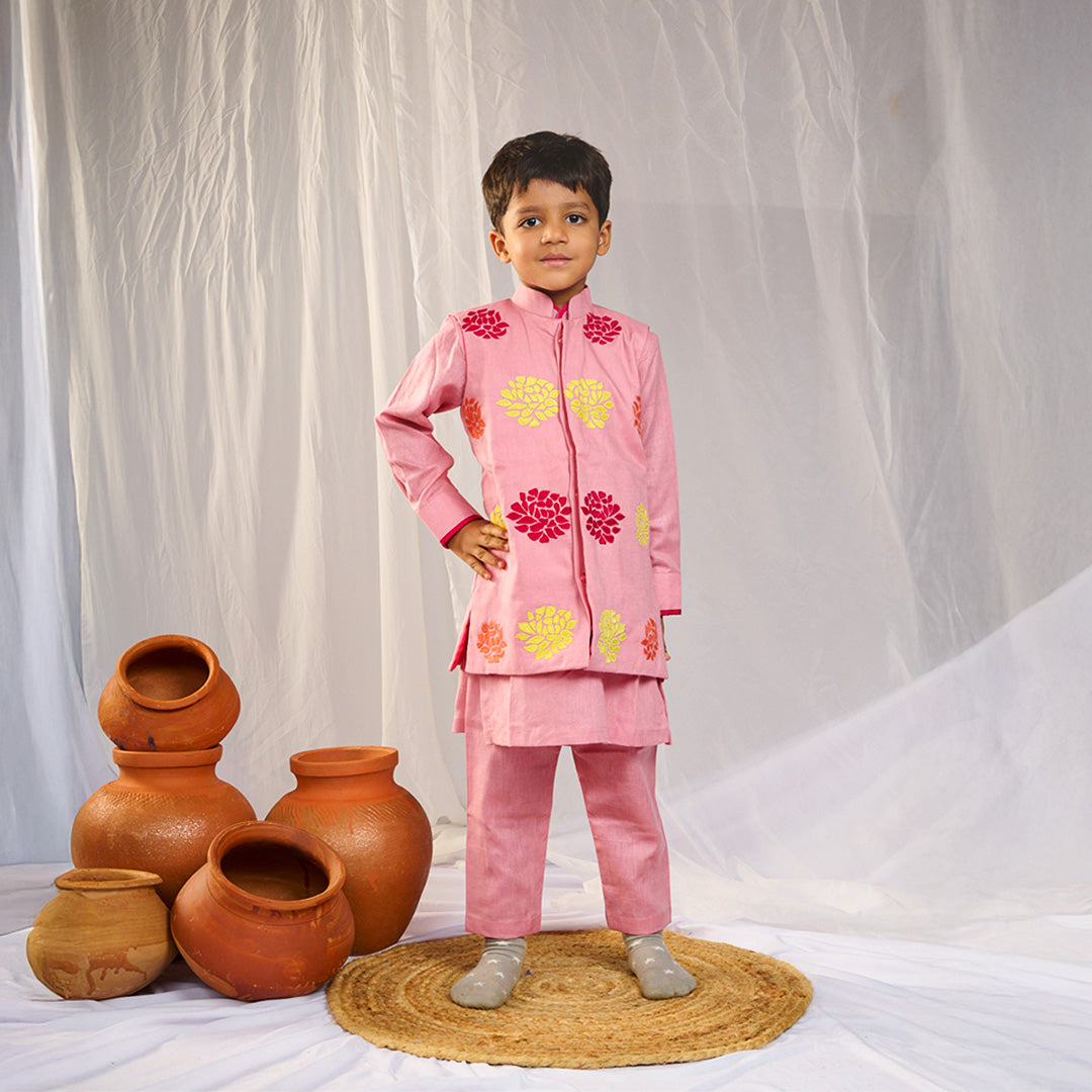 Pink Kurta Jacket Pant Set