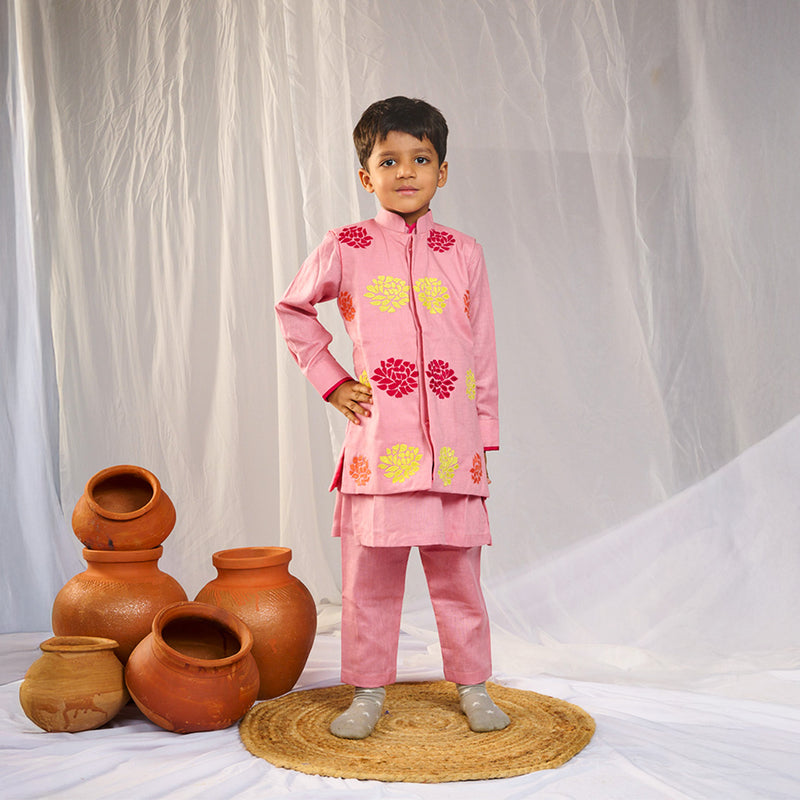 Pink Kurta Jacket Pant Set