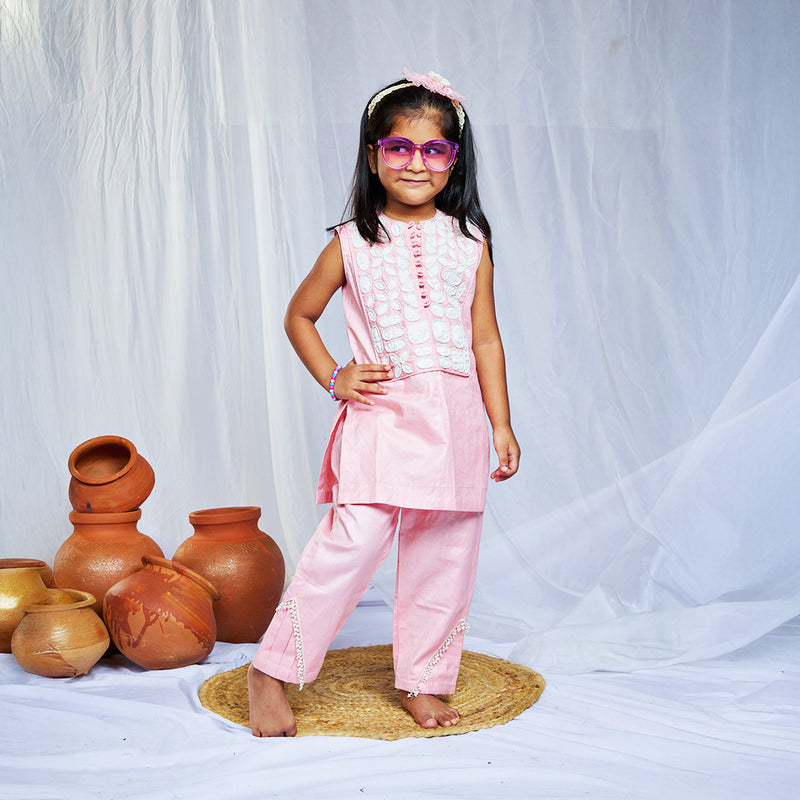 Pink Sleeveless Kurti with Pants