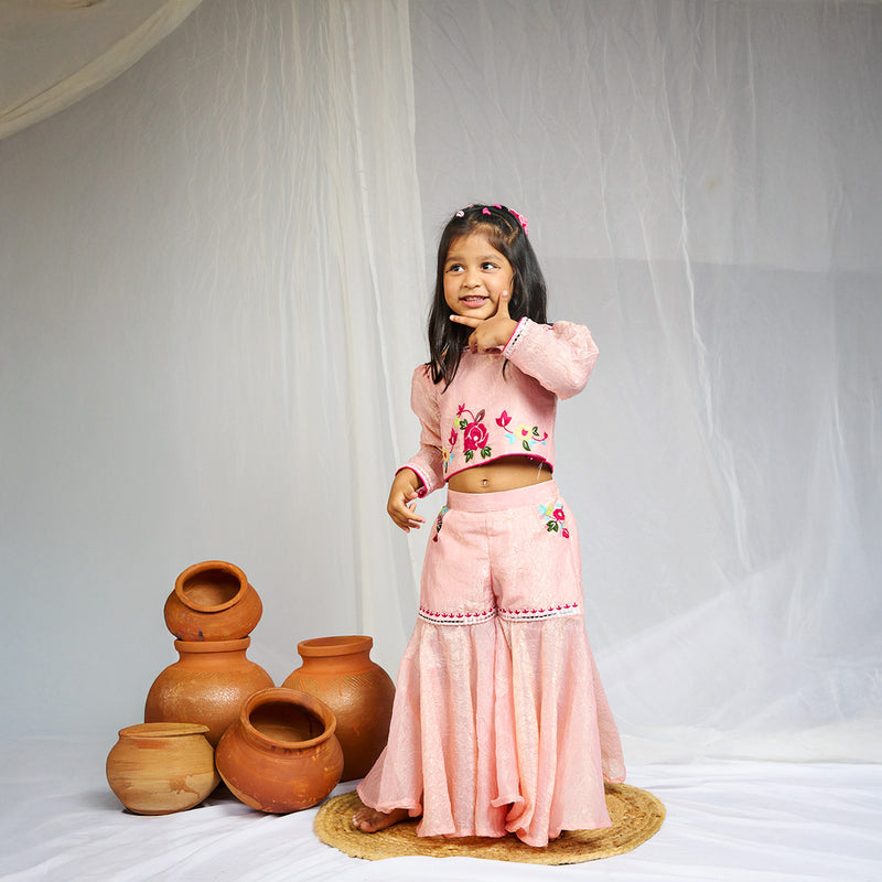 Floral Top with Embroidered Pants