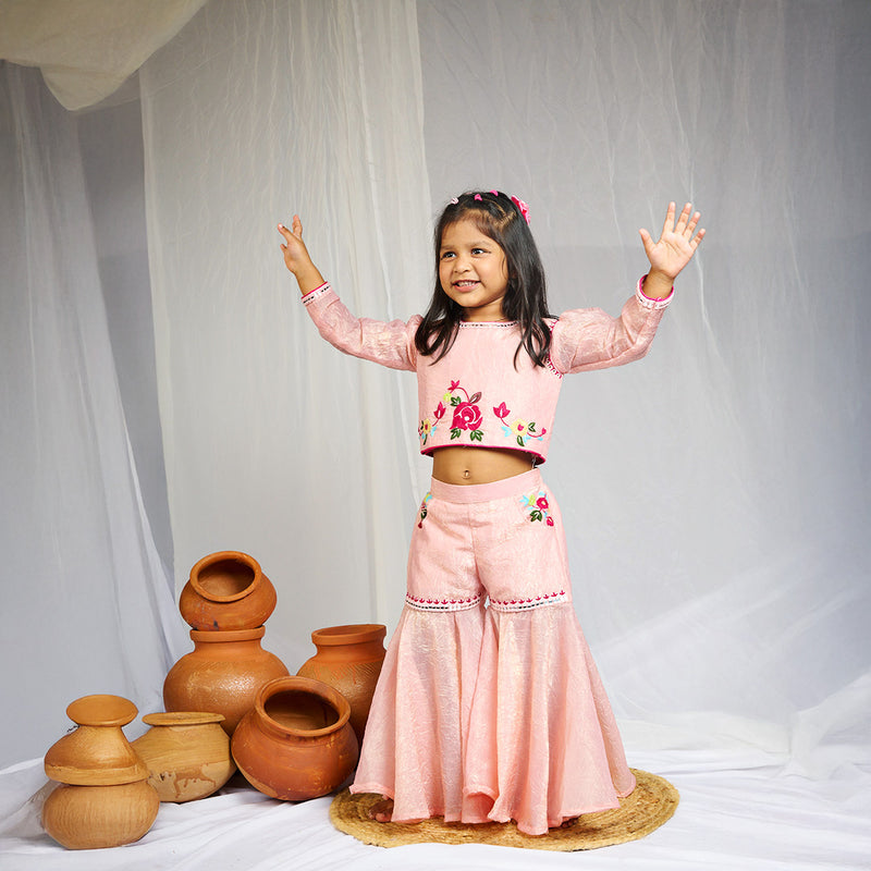 Floral Top with Embroidered Pants