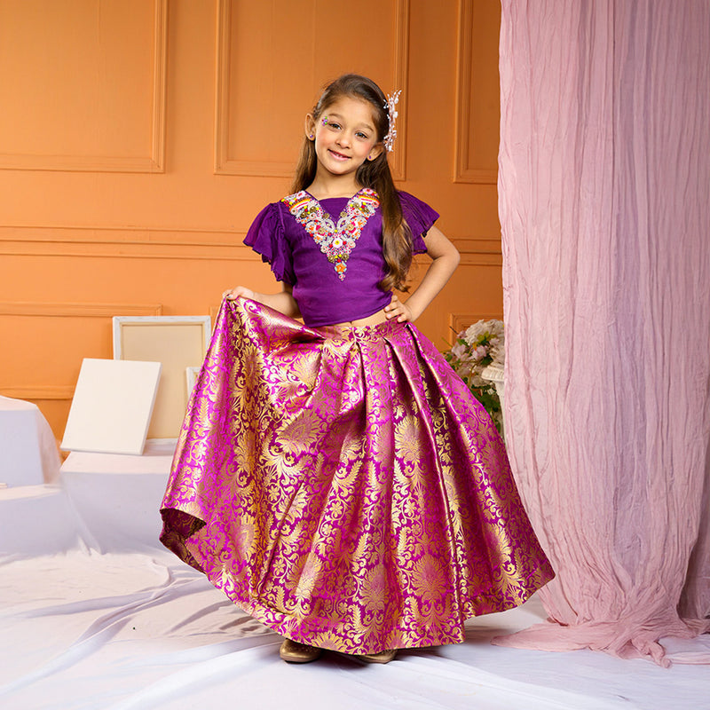 Embroidered Top with Brocade Lehenga