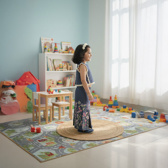 Denim Embroidered Top Skirt