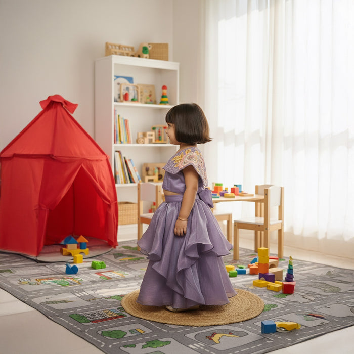 Purple Crush Tissue Embroidered Top Lehenga