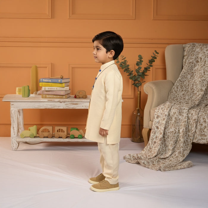Cream Kurta Embroidered Jacket Pant Set