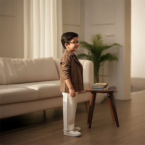 Brown Biker Jacket With Ivory Colour Trouser Pants