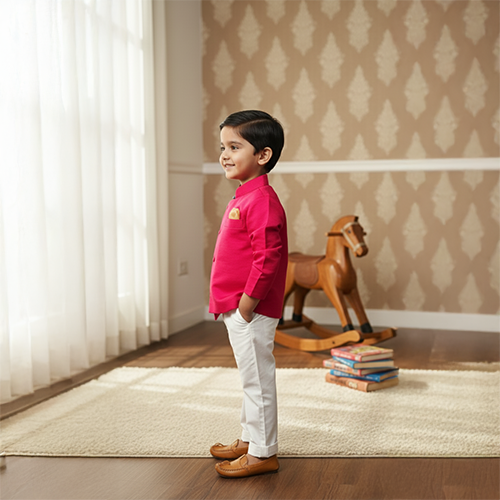 Pink Asymmetrical Bandhgala With Pant Set