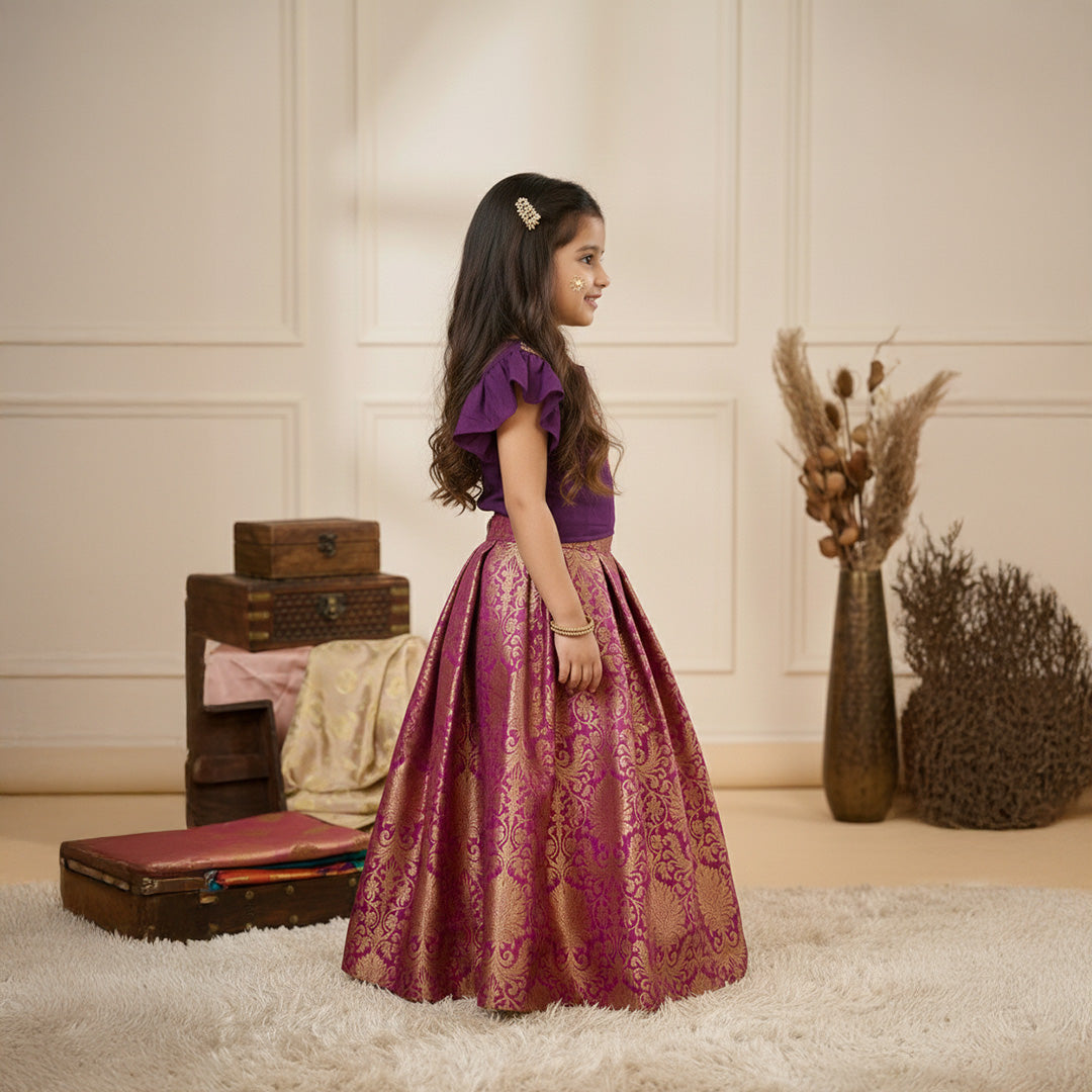 Embroidered Top with Brocade Lehenga